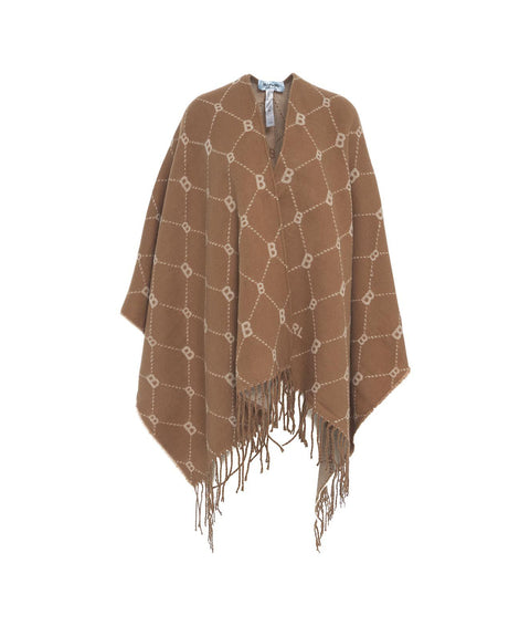 Jacquard poncho con monogramma #marrone