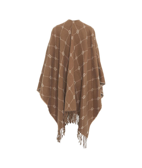 Jacquard poncho con monogramma #marrone