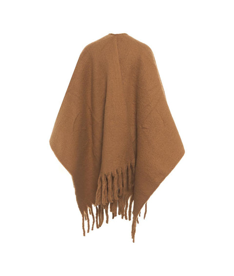 Poncho con tasche e spilla #marrone