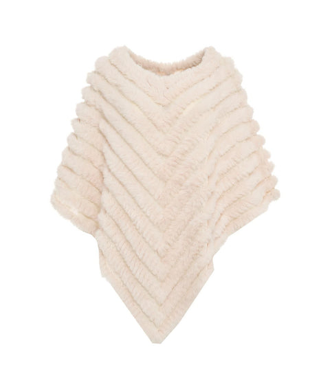 Poncho in faux fur con spilla #bianco