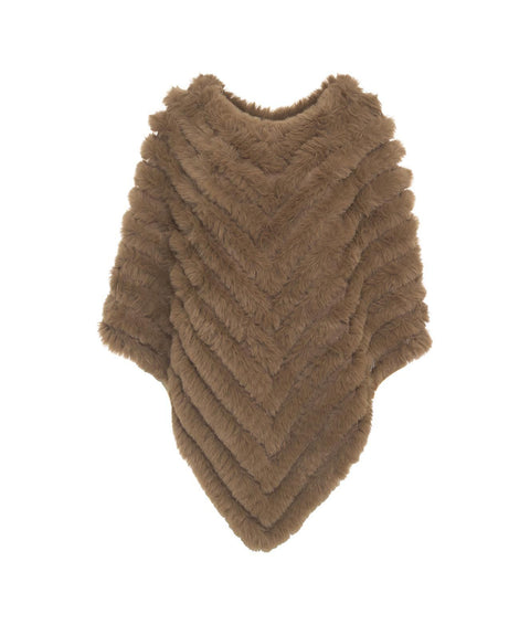 Poncho in faux fur con spilla #marrone