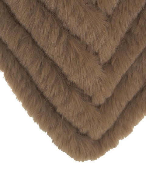 Poncho in faux fur con spilla #marrone