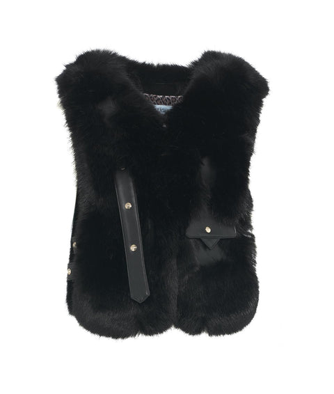 Gilet in faux fur con cinturini #nero