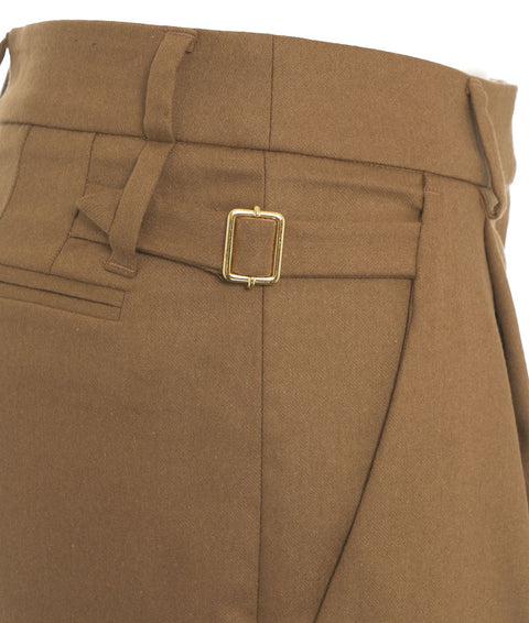 Pantaloni a pieghe in misto lana vergine #marrone