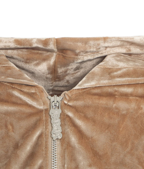 Felpa con zip e logo in strass #beige