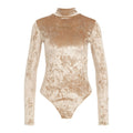 Body in velluto con logo in strass #beige