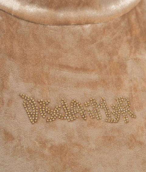 Body in velluto con logo in strass #beige