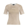 T-shirt a coste con logo #beige