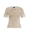 T-shirt a coste con logo #beige