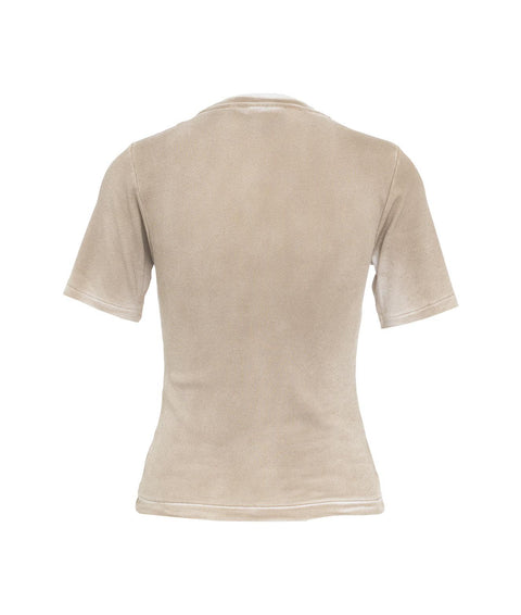 T-shirt a coste con logo #beige