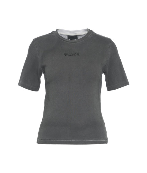 T-shirt a coste con logo #grigio