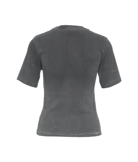 T-shirt a coste con logo #grigio