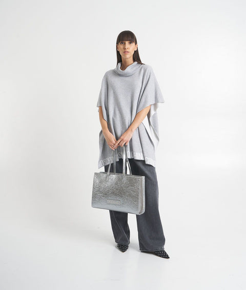 Poncho in maglia con logo #grigio