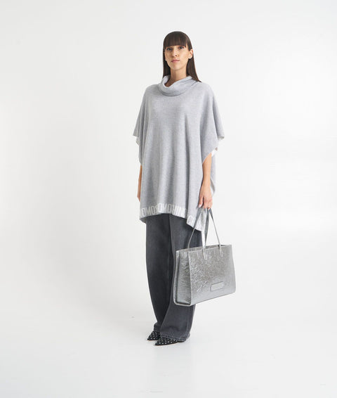 Poncho in maglia con logo #grigio