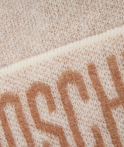 Berretto in maglia mohair con logo #beige