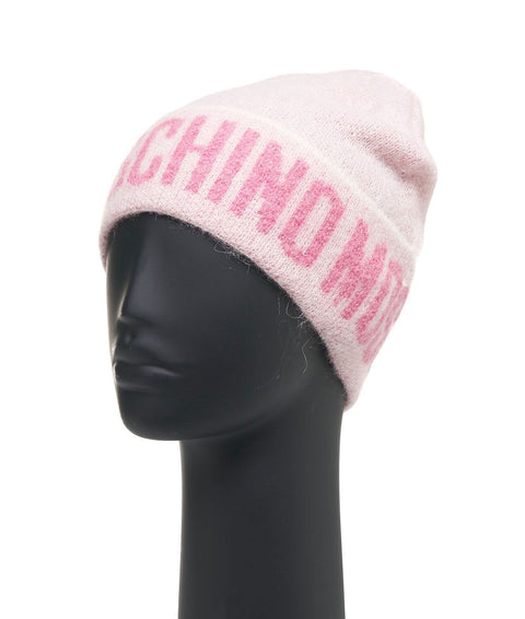 Berretto in maglia mohair con logo #pink