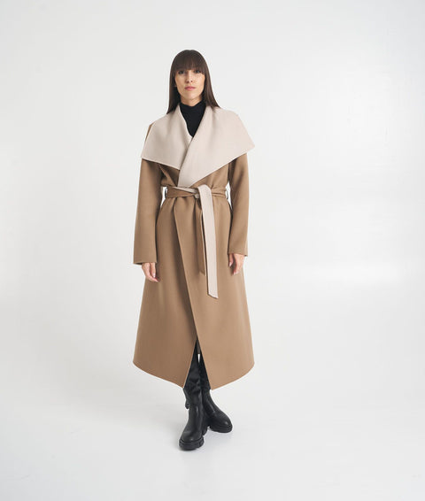 Cappotto a portafoglio double-face in lana 'MAI-CN' #marrone