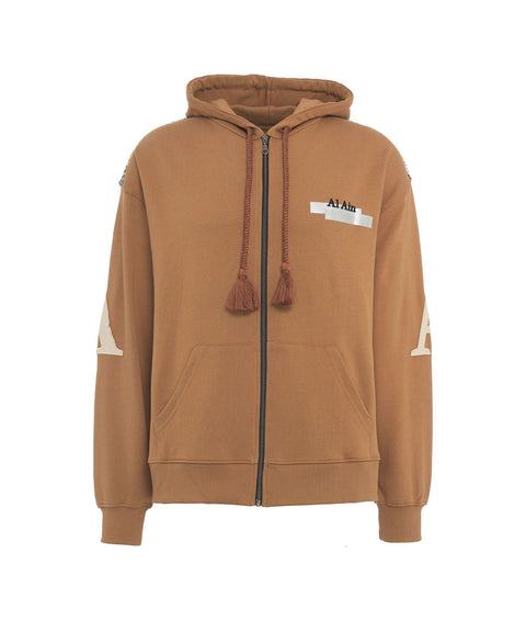 Felpa con cappuccio 'Ahzx' con zip #marrone