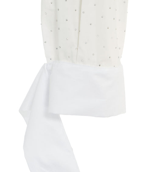 Camicia con strass e doppio colletto #bianco