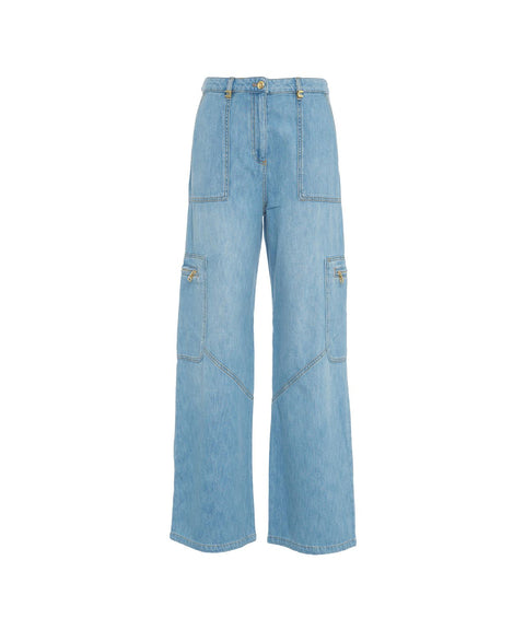 Jeans a gamba larga con tasche cargo #blu