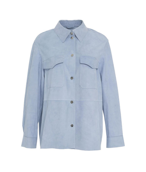 Overshirt in pelle scamosciata #blu