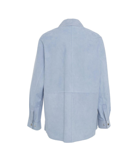 Overshirt in pelle scamosciata #blu