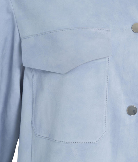 Overshirt in pelle scamosciata #blu