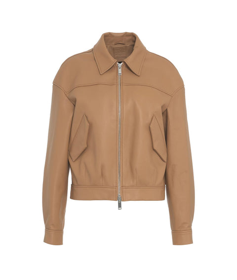 Giacca bomber in pelle #marrone