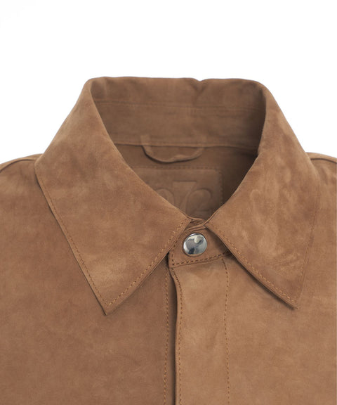 Overshirt in pelle scamosciata #marrone