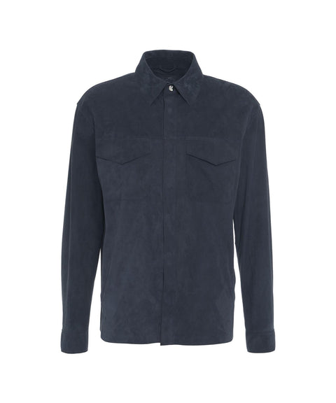 Overshirt in pelle scamosciata #blu