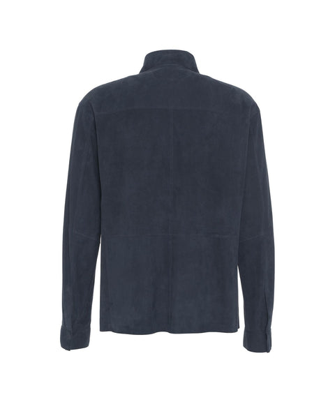 Overshirt in pelle scamosciata #blu