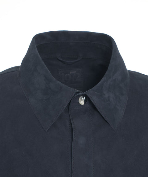 Overshirt in pelle scamosciata #blu