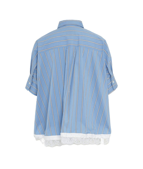 Camicia a righe con dettaglio in pizzo #blu