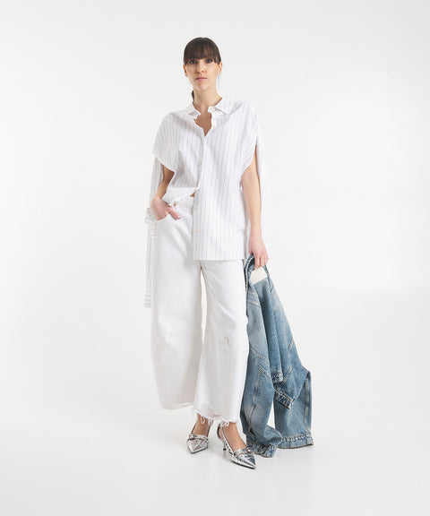 Camicia oversize con cut outs #bianco