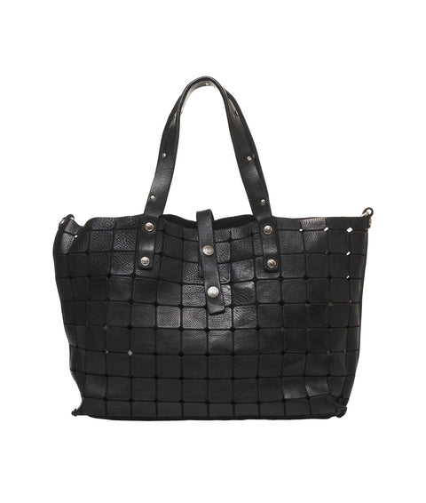 Shopper in pelle con borchie #nero