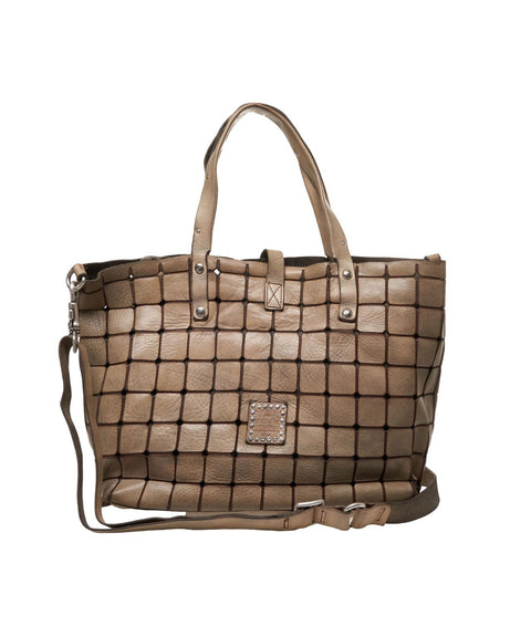 Shopper in pelle con borchie #grigio