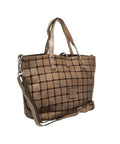 Shopper in pelle con borchie #grigio