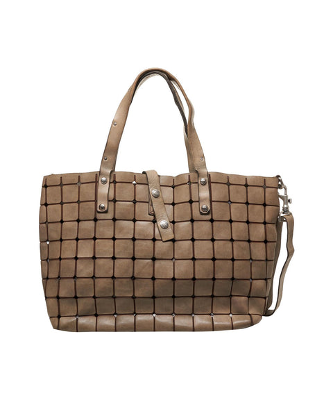 Shopper in pelle con borchie #grigio