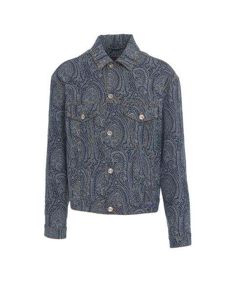 Giacca in denim con motivo paisley #blu