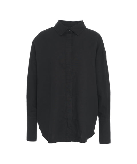 Camicia oversize in misto lino #nero