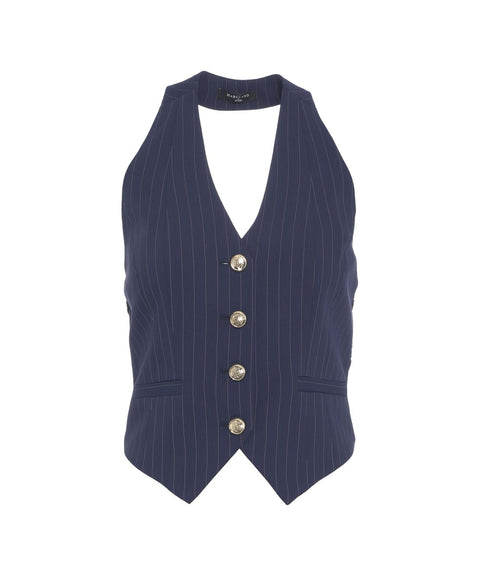 Gilet con inserto in pizzo #blu