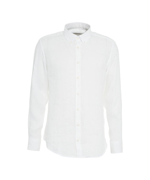 Button-down-Hemd aus Leinen #bianco