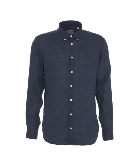 Camicia button-down in lino #blu