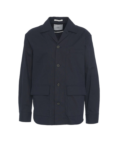 Overshirt in misto lino #blu