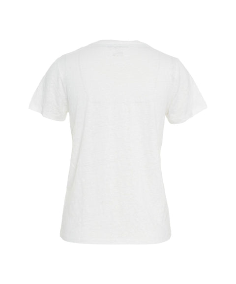 T-shirt in lino con scollo a V #bianco