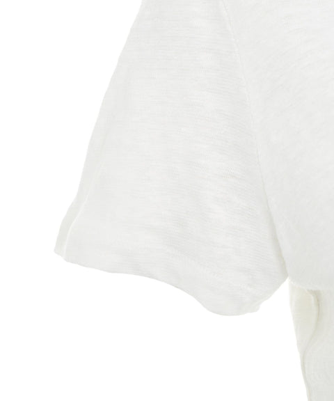 T-shirt in lino con scollo a V #bianco