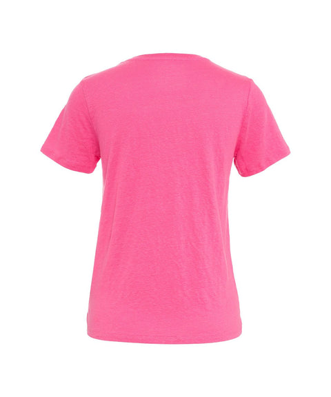 T-shirt in lino con scollo a V #pink