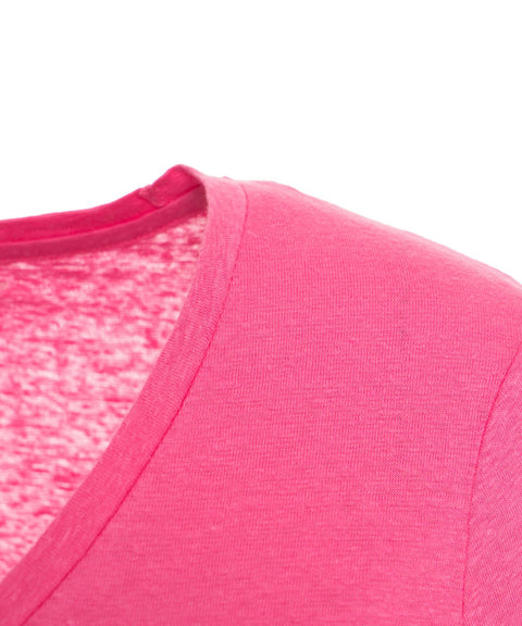 T-shirt in lino con scollo a V #pink