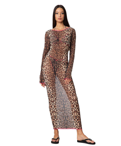 Abito in tulle con stampa animalier #marrone