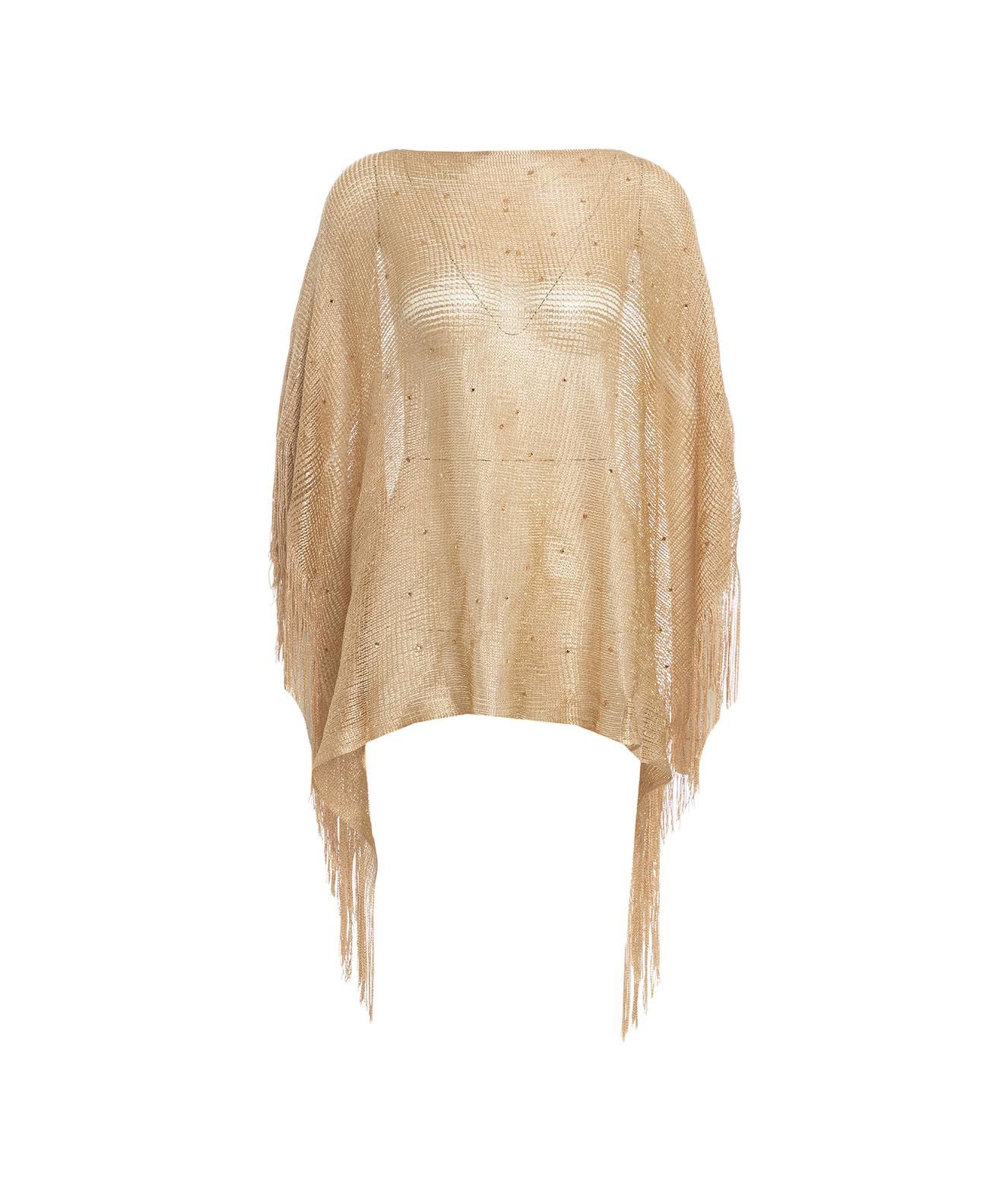 Liu Jo Knit poncho with rhinestones Gold Woman